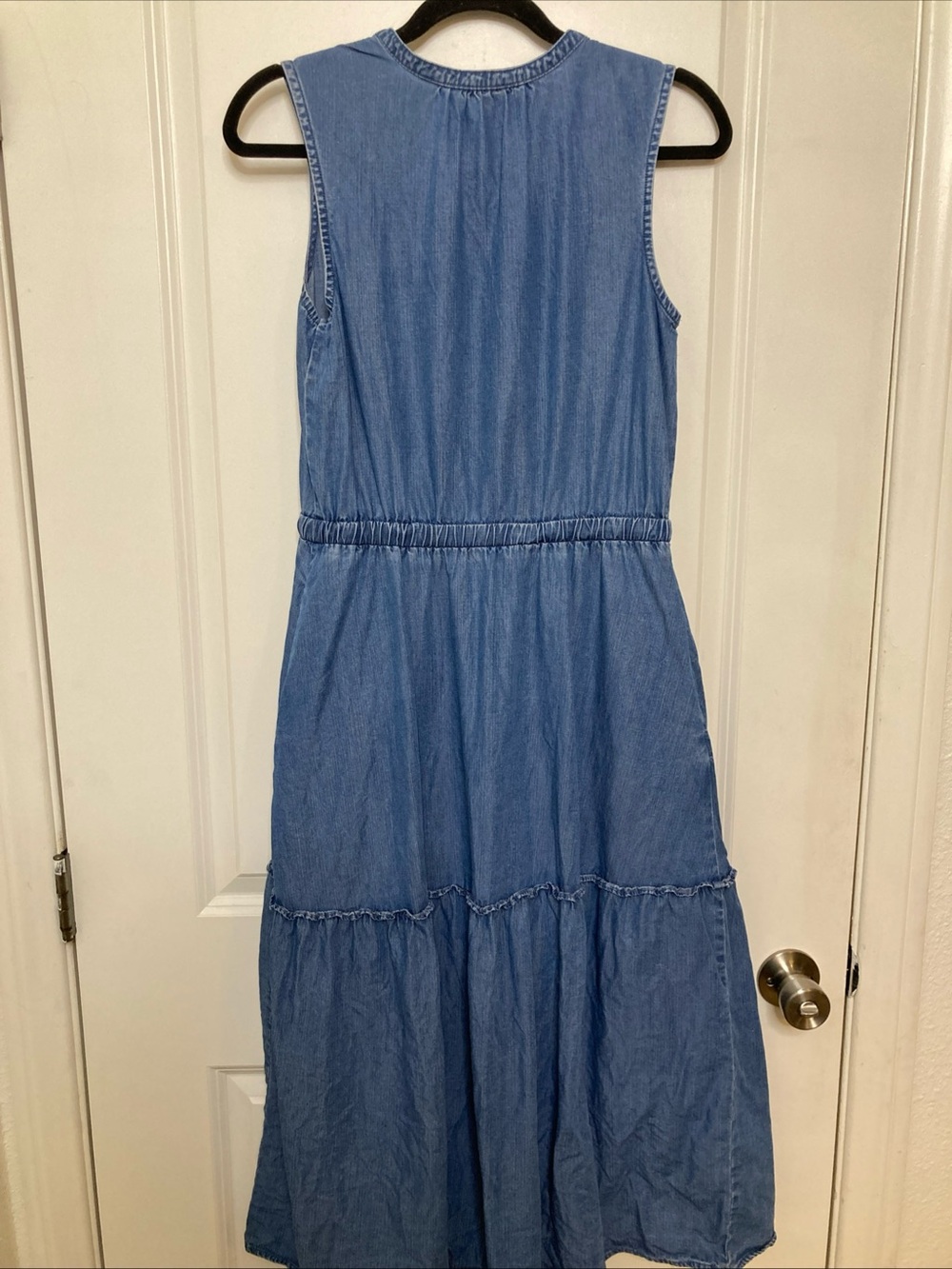 Lands' End Womens Sz S Denim Tiered Midi Dress Blue Cottagecore Prairie - Picture 4 of 4